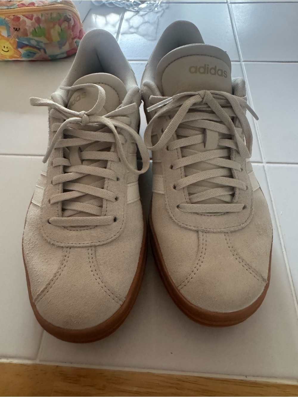 adidas Cream Suede Platform Sneakers with Gum Sole - Picture 4 of 7